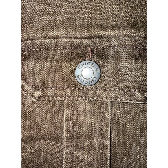 Chicos Additions Brown Button-Front Military-Style Jacket Size 3 Cotton Blend - Picture 7 of 10